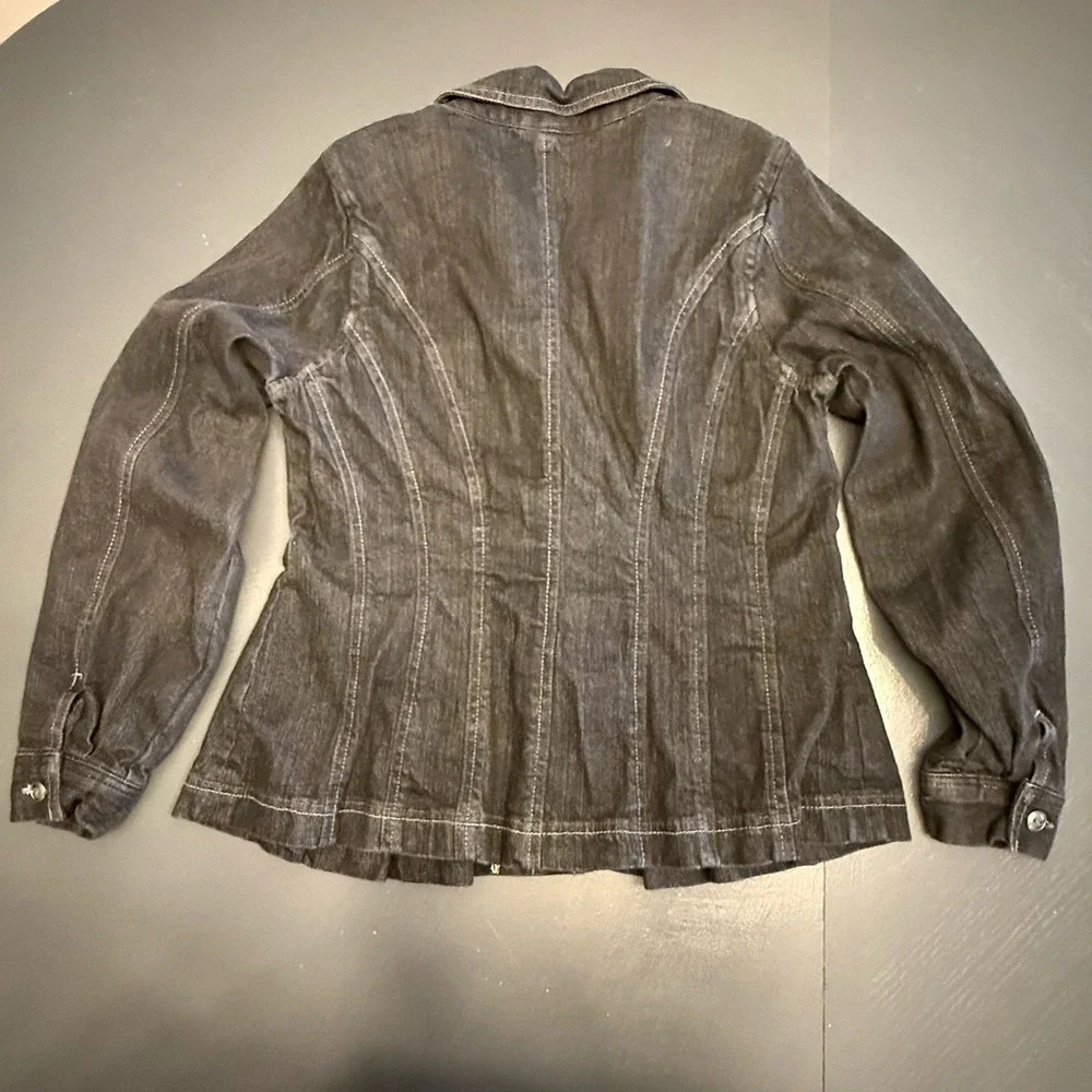 Motto‎ Y2K Denim Blazer Jacket Pleated/Fitted Girly Ruffles VTG  Size Small Blk - Picture 13 of 13